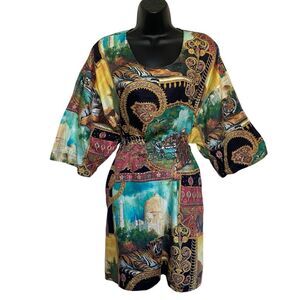 Horacio Collection Art to Wear Tiger Elephant Print Tunic Top Mini Dress One Sz